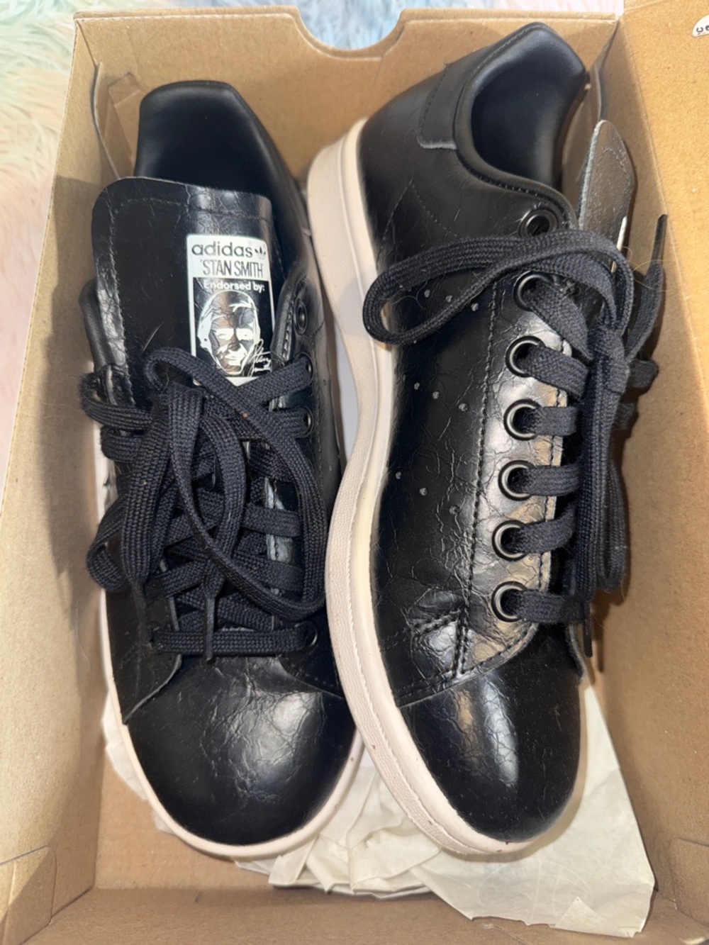 adidas Black Leather Stan Smith Sneakers with White Soles
